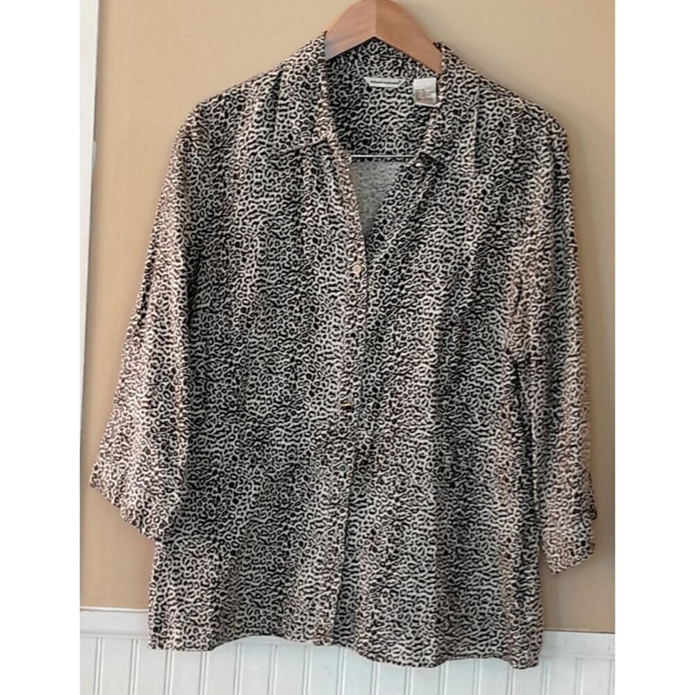 Richard Malcolm 100% Linen Mob Wife Bratz Leopard Print Blouse Size XL